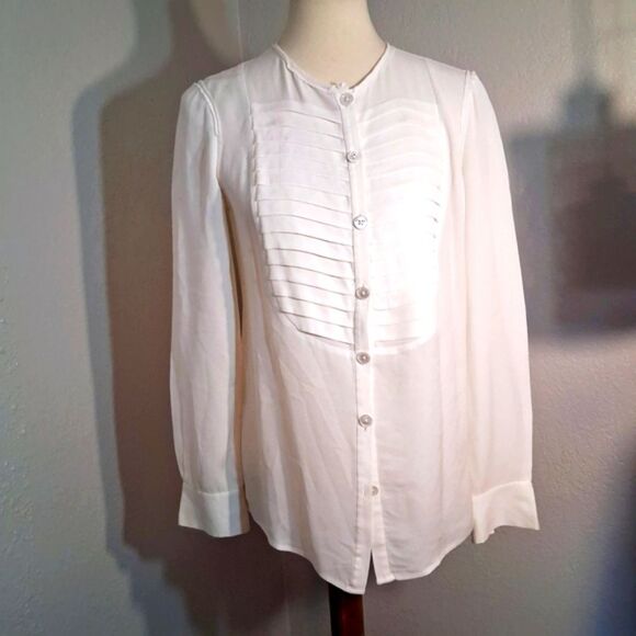 Tory Burch Tops - Tory Burch Cream Button Down Mandarin Collar Top Size 6